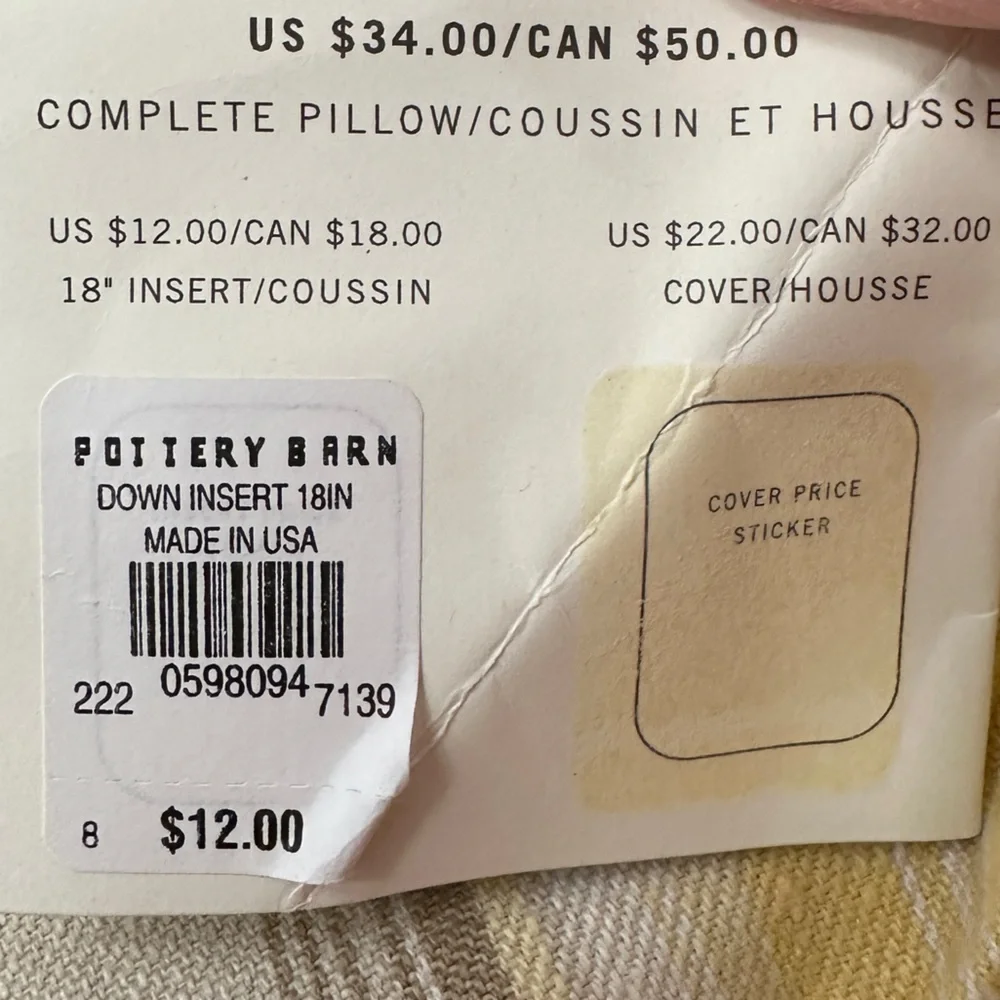 Pottery Barn Belmont Stripe Maize Pillow Cover and Insert Linen Cotton